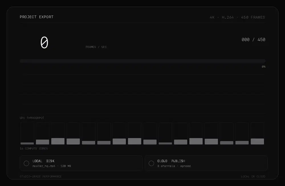 Hardware-accelerated render throughput with local and cloud publishing